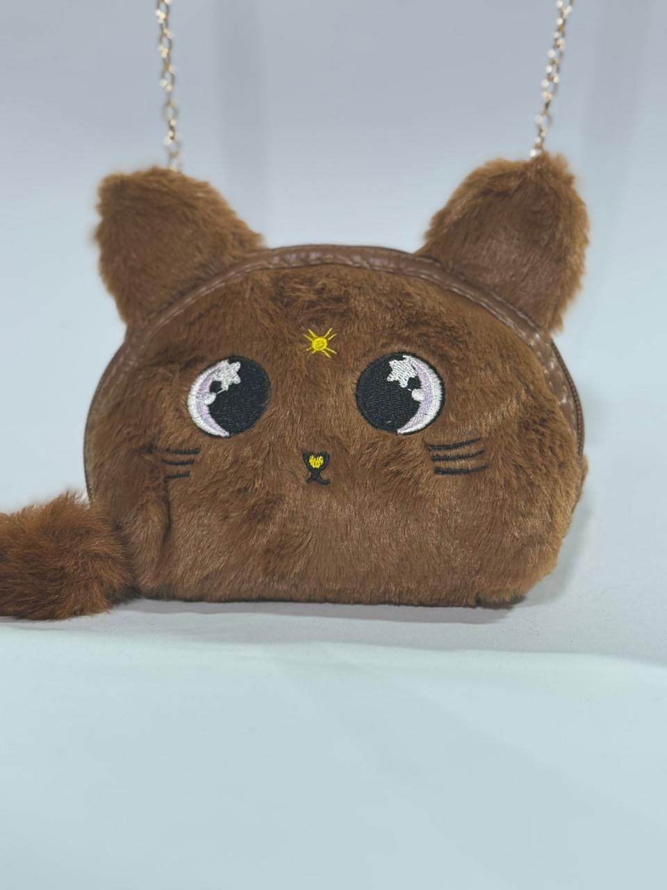 Cute Furry Cat-Shaped Kids Shoulder Bag