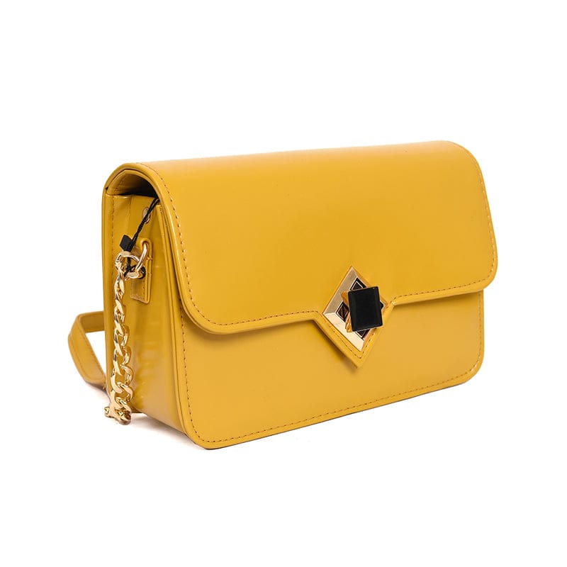 Chic Shoulder Purse with Gold Chain & Geometric Lock