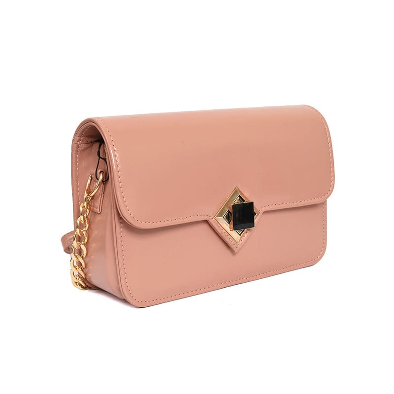 Chic Shoulder Purse with Gold Chain & Geometric Lock