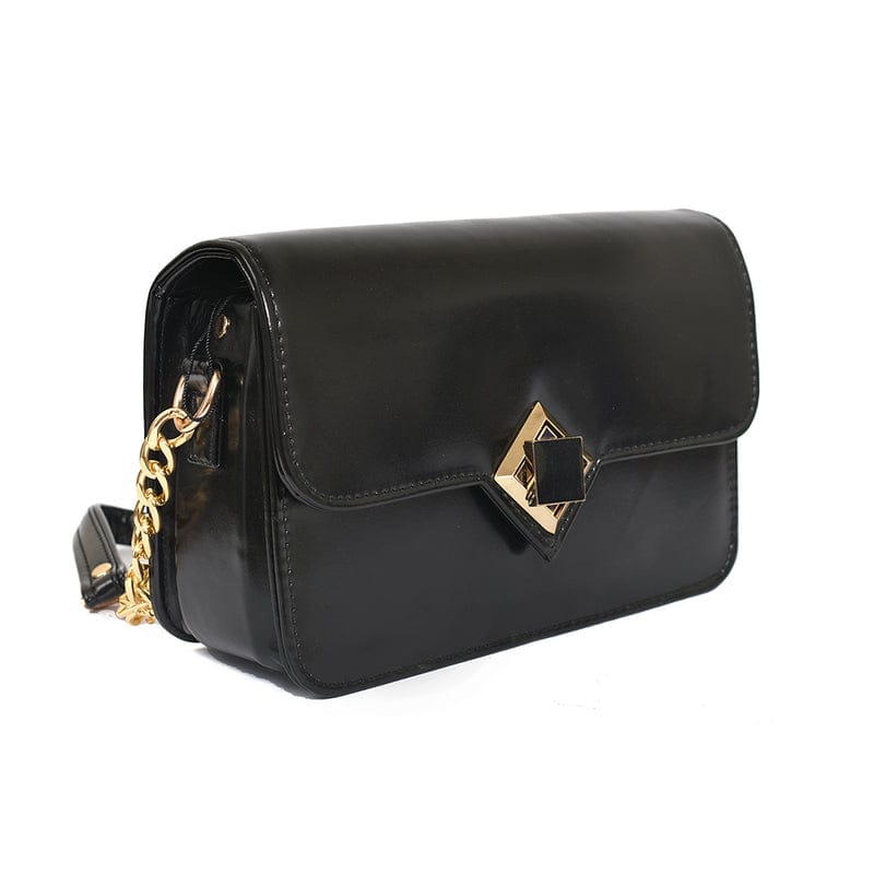 Chic Shoulder Purse with Gold Chain & Geometric Lock