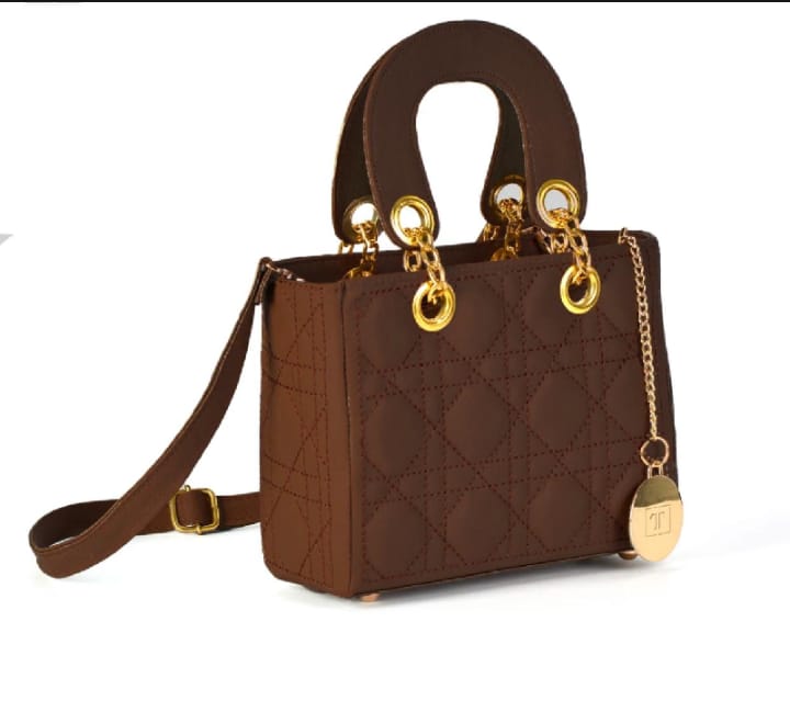 Designer Leather Handbag with a Secure Top Handle & Elegant Long Strap