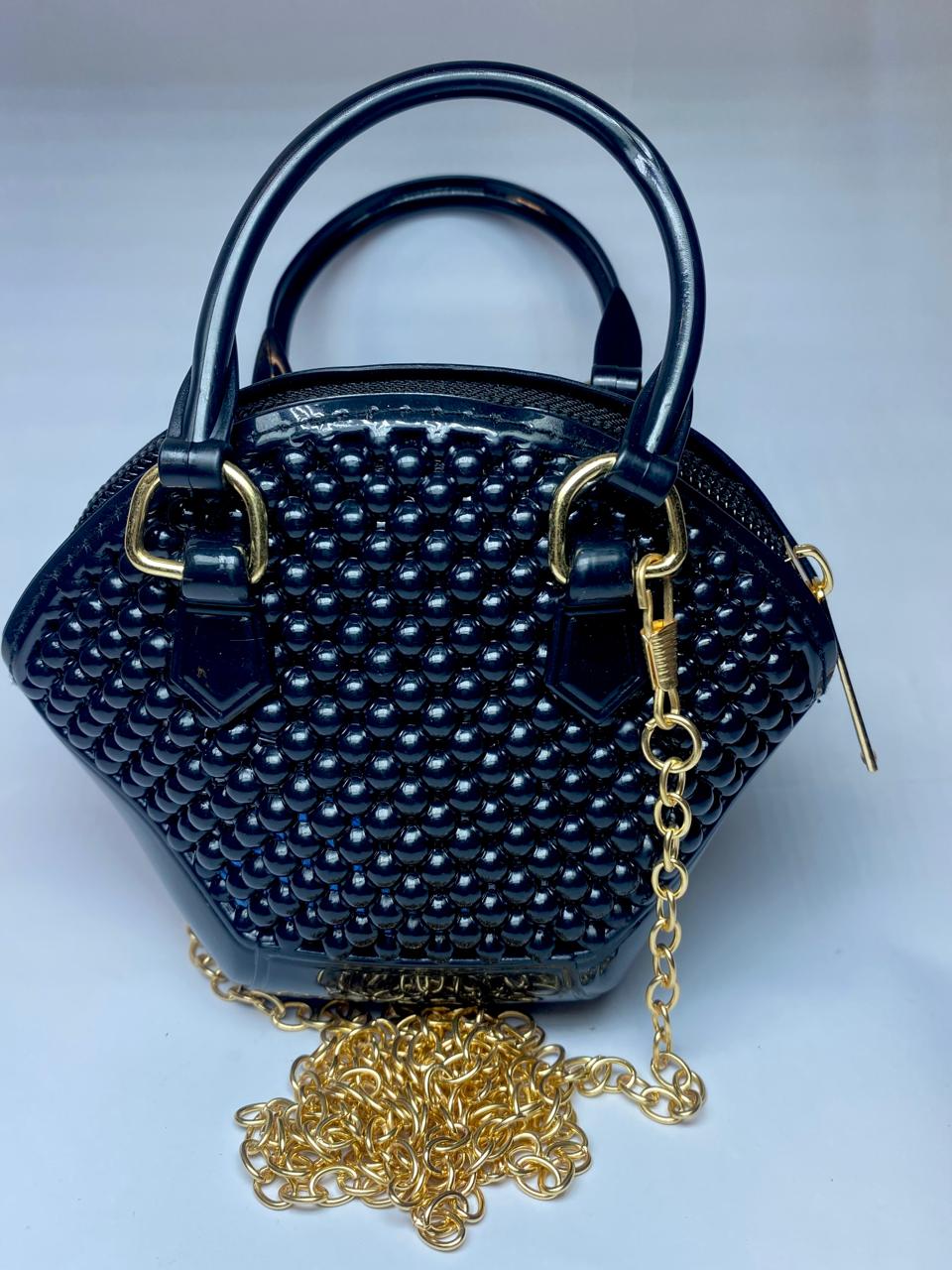 Elegant Pearl Beaded Kids Purse – Stylish Mini Handbag with Gold Chain