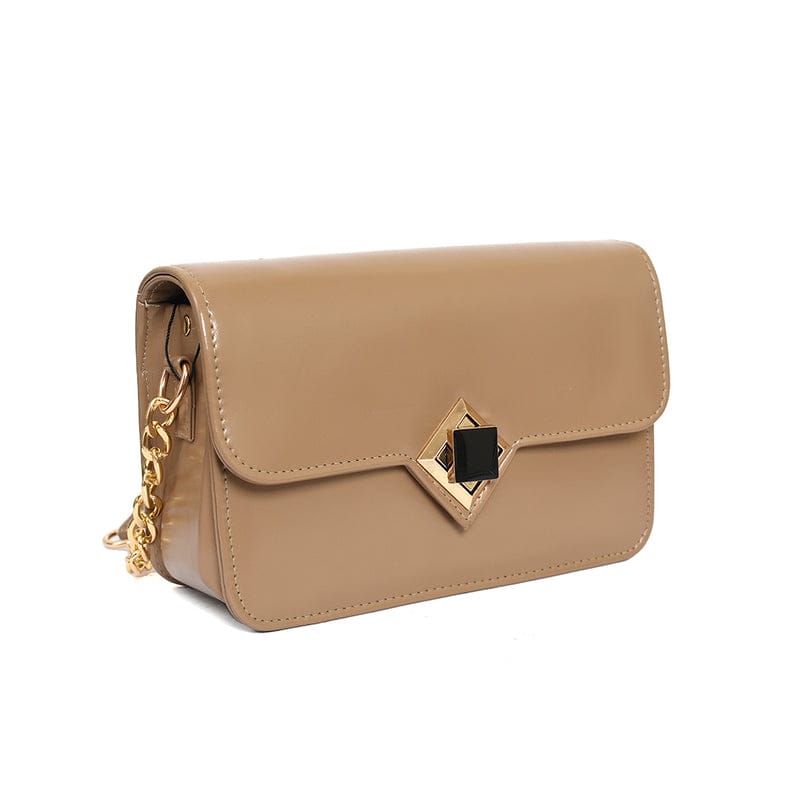 Chic Shoulder Purse with Gold Chain & Geometric Lock