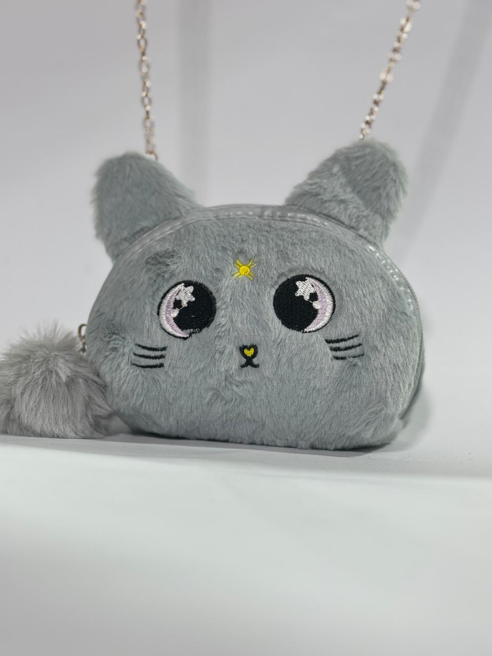 Cute Furry Cat-Shaped Kids Shoulder Bag