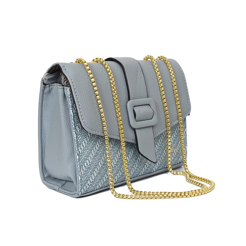 Versatile Small Shoulder Bag – Textured Denim Design with Classic Buckle Accent