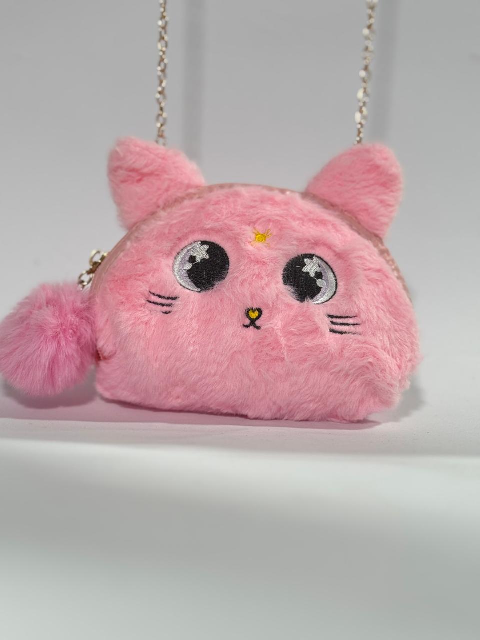 Cute Furry Cat-Shaped Kids Shoulder Bag