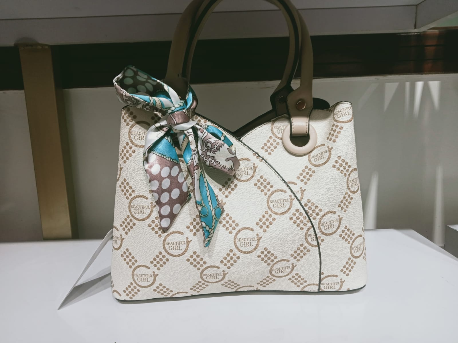 Chic Designer Handbag – Elegant Top Handle Purse with Silk Scarf