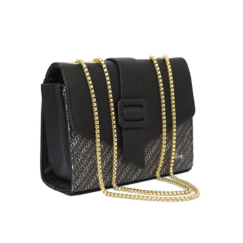 Versatile Small Shoulder Bag – Textured Denim Design with Classic Buckle Accent