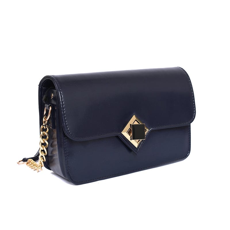 Chic Shoulder Purse with Gold Chain & Geometric Lock