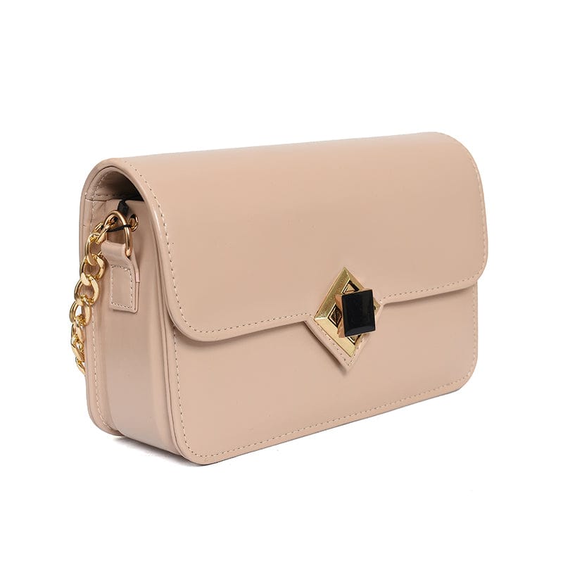 Chic Shoulder Purse with Gold Chain & Geometric Lock