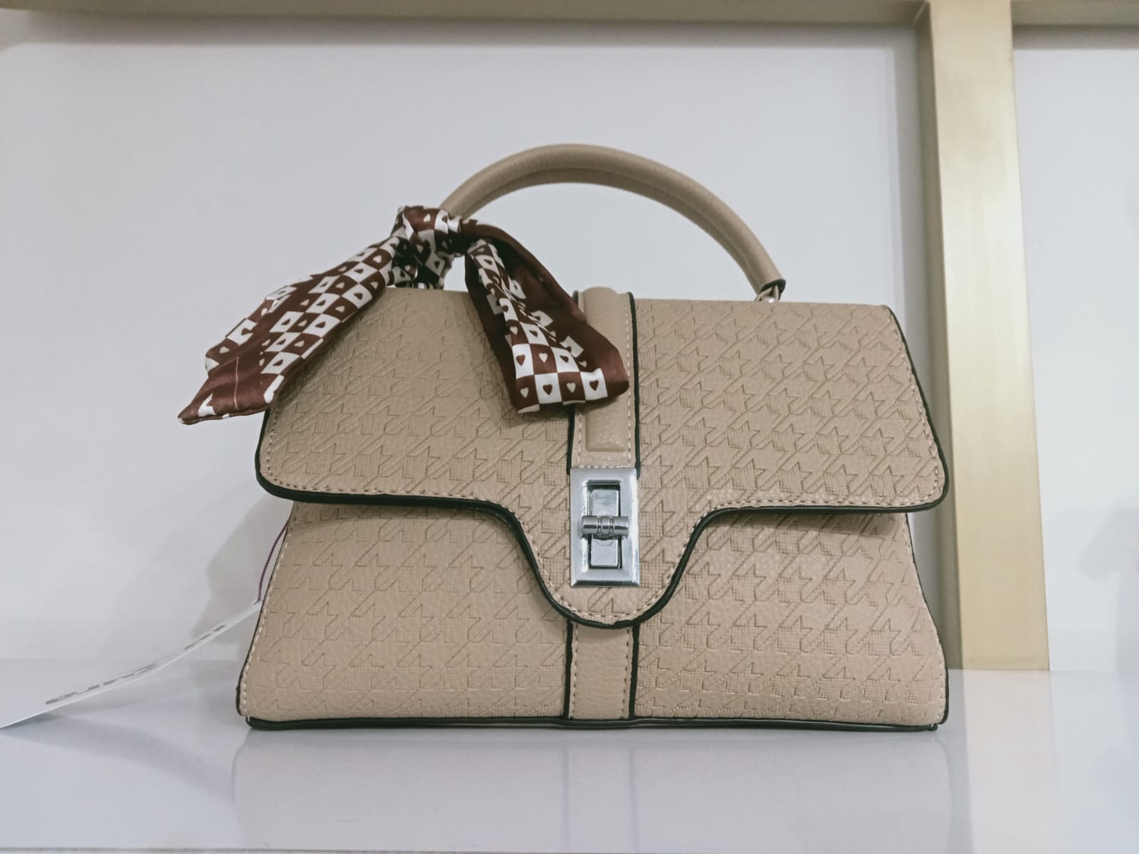Elegant Textured Handbag – Fashionable Top Handle Purse with Silk Scarf
