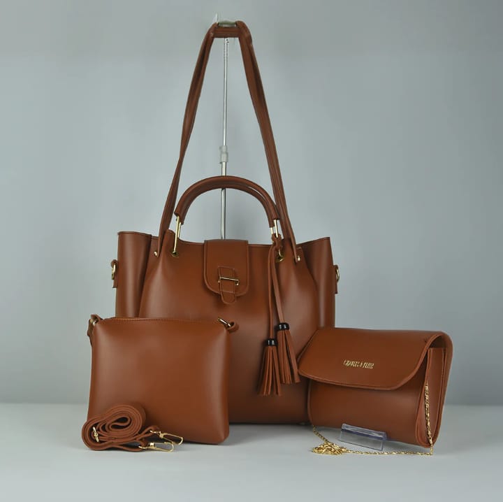 Luxury 3-Piece Genuine Leather Bag Set - Durable & Stylish